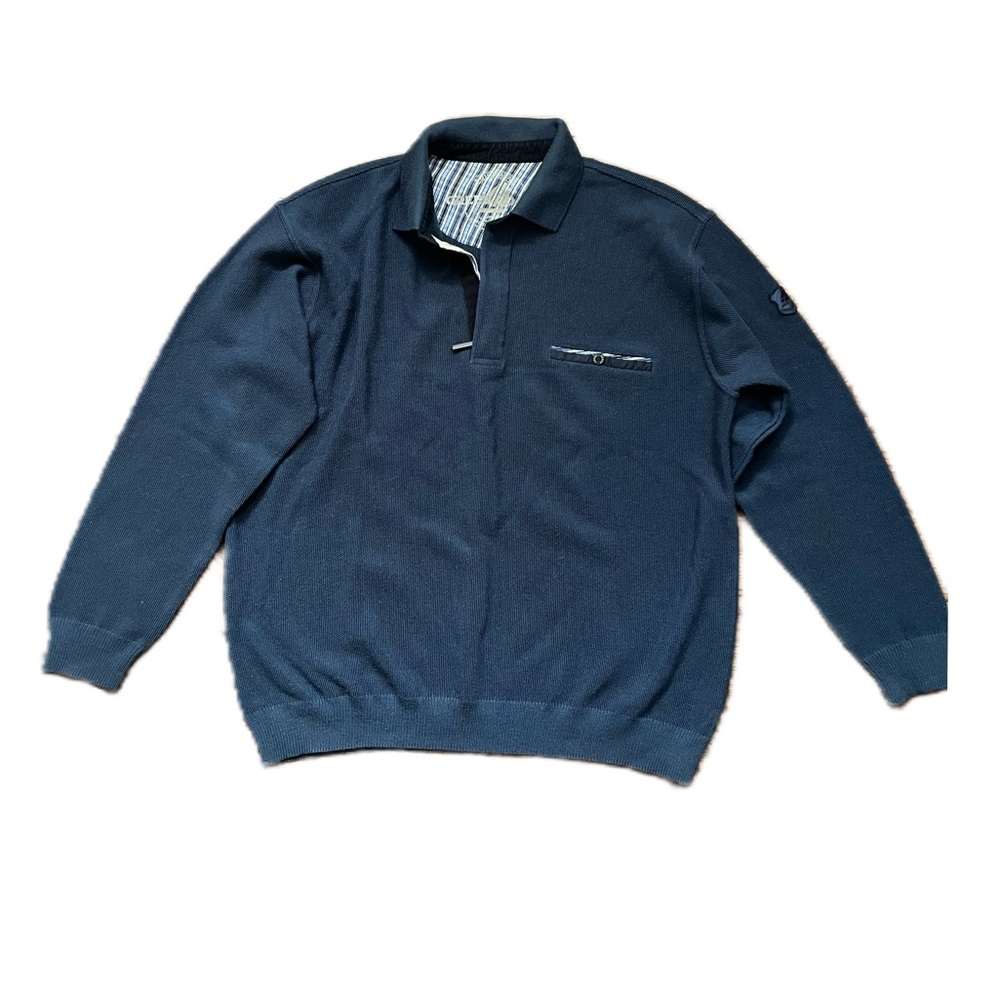 Green Coast Yachting Sweater Mens Size Large merino wool Navy 1/4 Zip Comfort